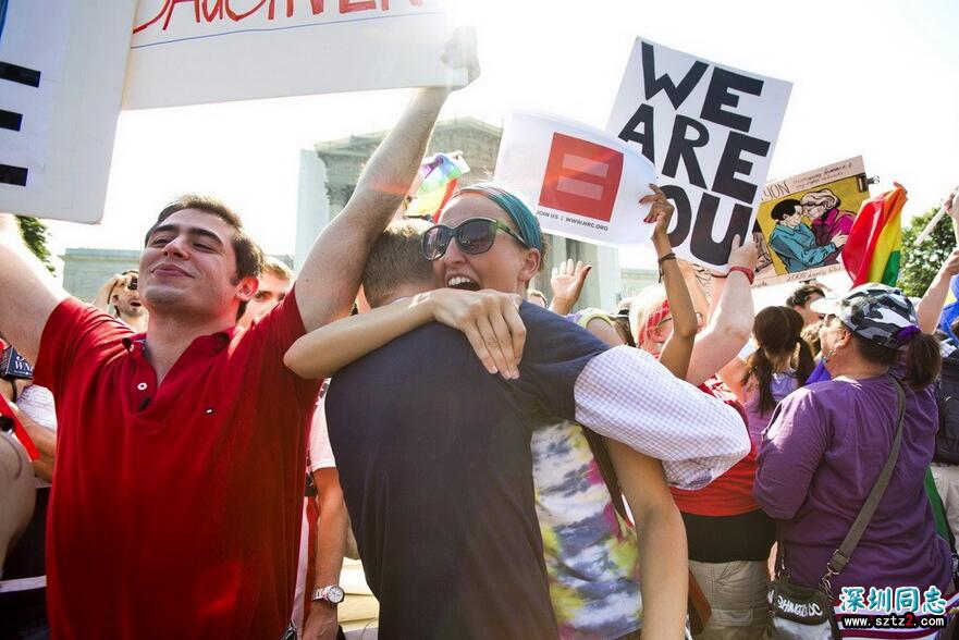 美国同性恋支持者庆祝高法判反同婚姻法违宪